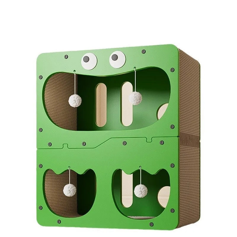 Double-layer cat scratching board and nest in owl style with wear-resistant surface