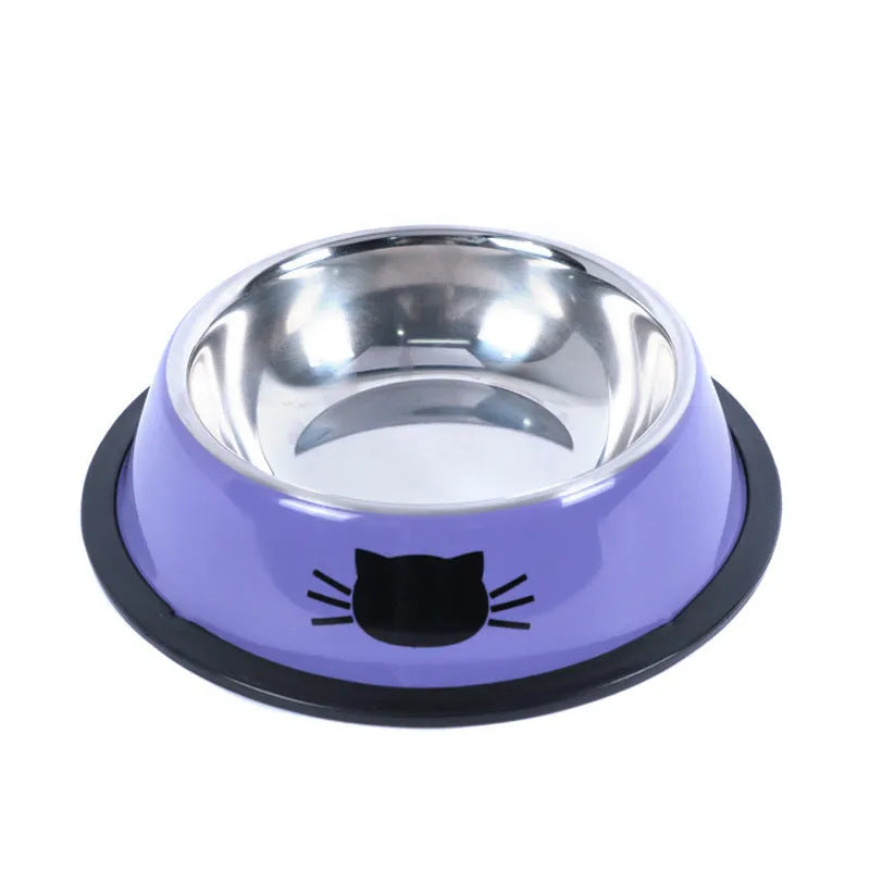 Set of stainless steel pet bowls in multicolour with non-slip base, 11.5 cm wide, for cats and small dogs