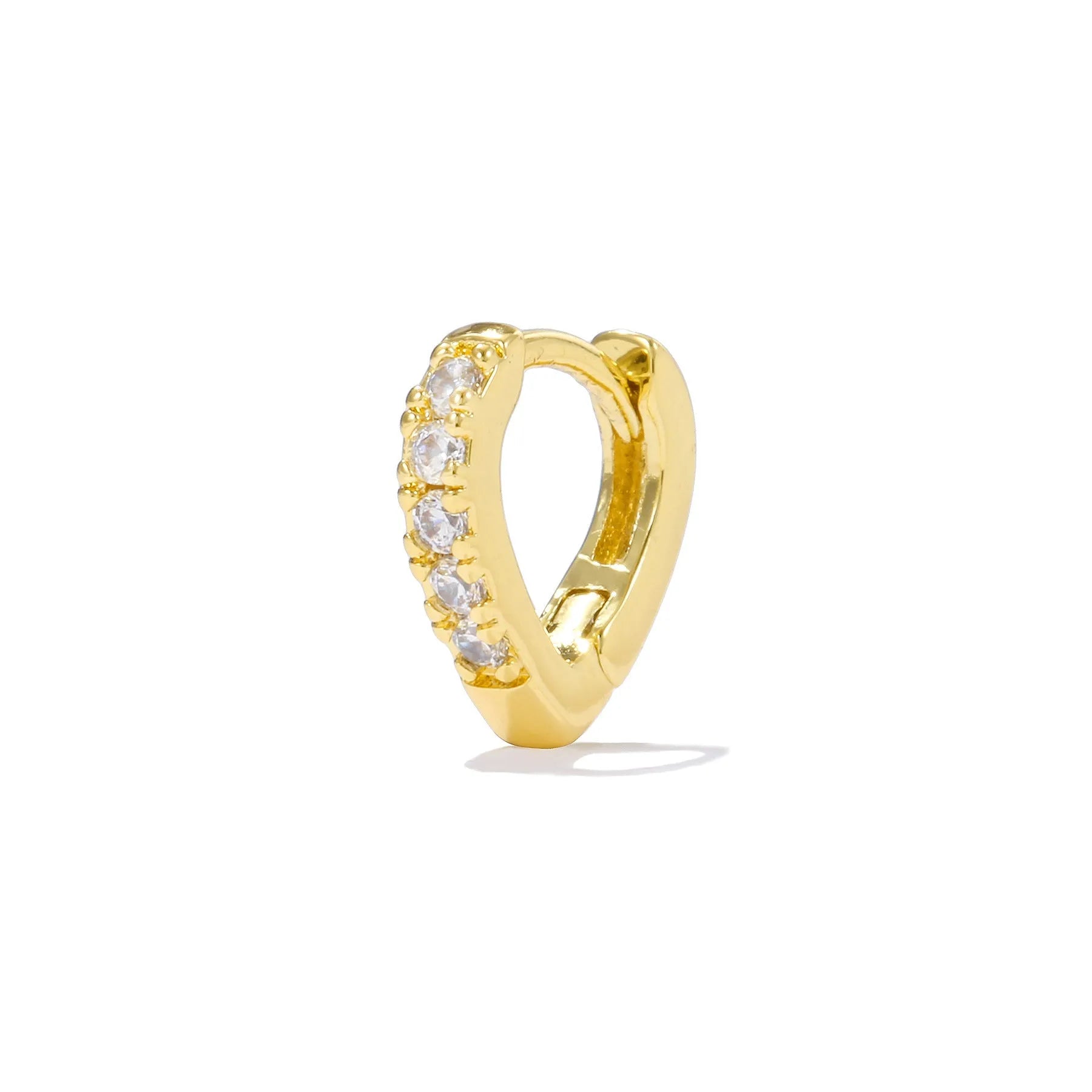Geometric heart-shaped women's ear clip with electroplated gold finish on copper base material