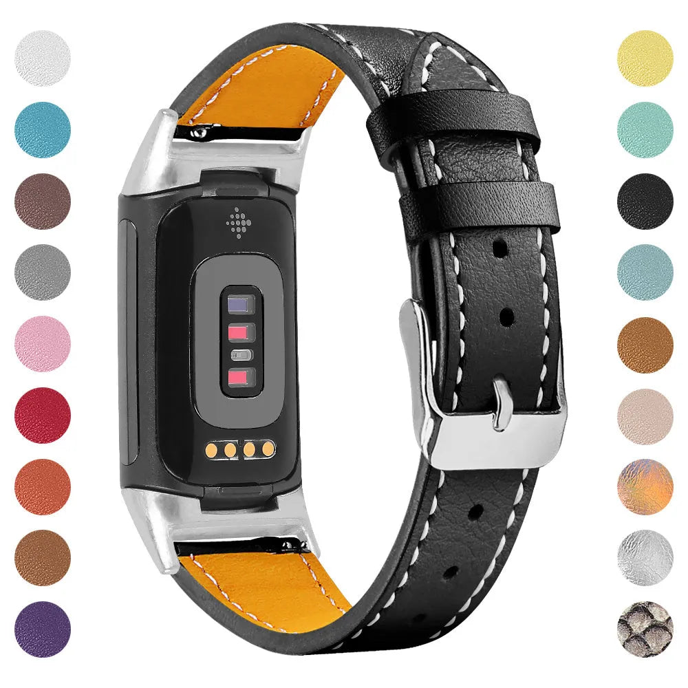 Genuine leather replacement watch strap for Fitbit Charge 5 and Charge 6 in multiple colour options