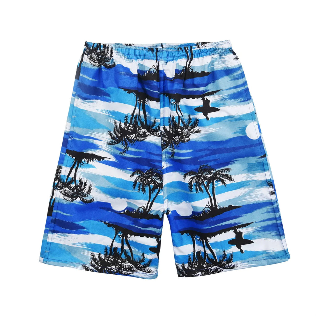 Men's floral print five-point swimming trunks made from polyester in a free size.