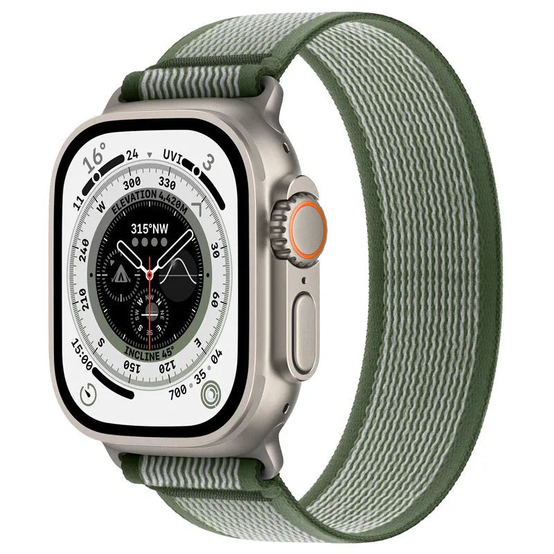 Nylon Apple Watch replacement strap with integrated ring loop in multiple colour options