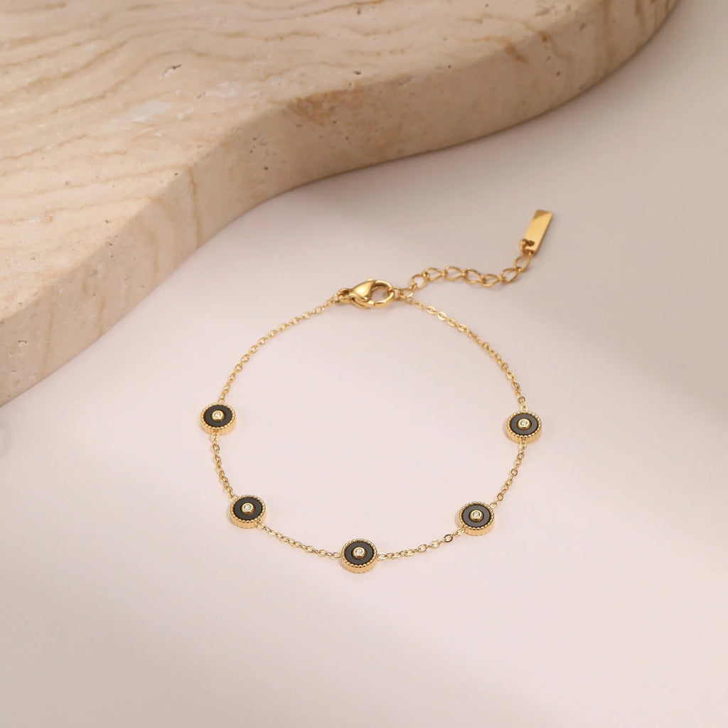 Geometric stainless steel women's bracelet with 18K gold plating, OL fashion style.