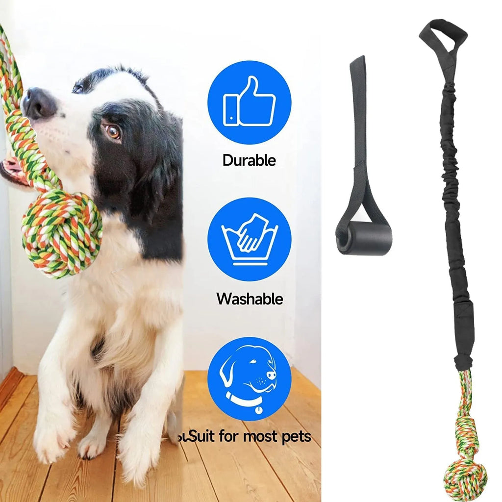 Cotton rope dog tug toy with knotted ends in black, grey or red colours