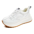 Beige cowhide leather women's casual sports shoes with low-top design, round toe, English muffin heel and cross-strap