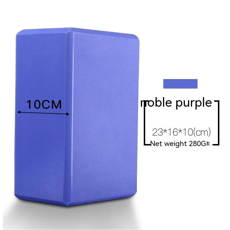 High-density EVA foam yoga block in assorted colours and prints, showing two thickness options for yoga and dance.