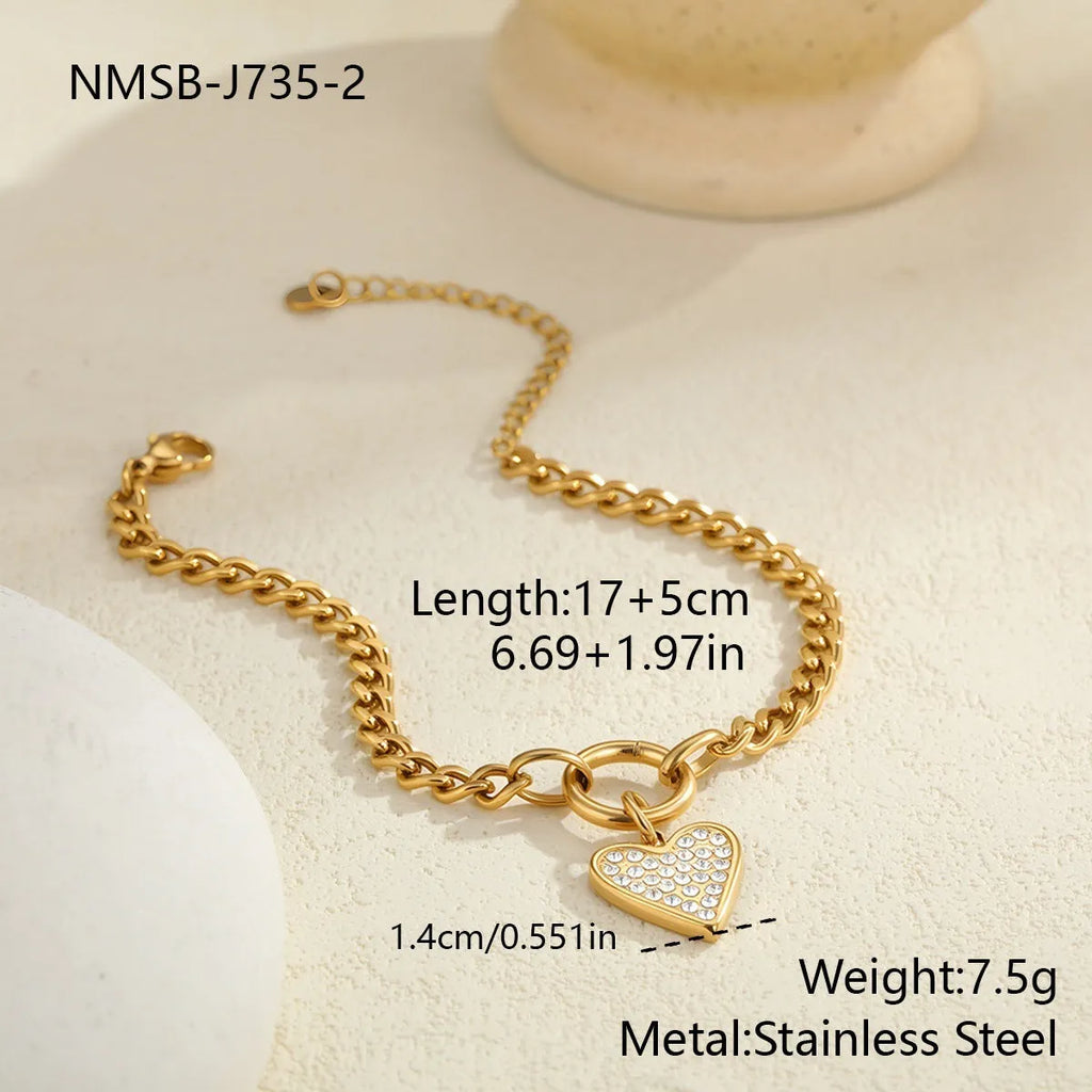 Fashion 18K stainless steel heart shape bracelet with baroque pearl and diamond accent for women