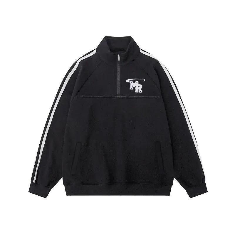 Black stand collar hoodie with long sleeves and Hong Kong style design