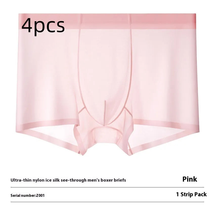 Ice Silk breathable boxer briefs in solid colours with seamless quick-drying design