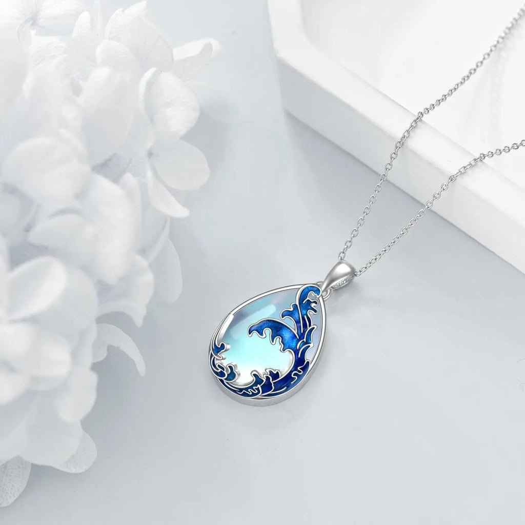 Moonstone blue women's necklace with HAILANG pendant featuring heart-shaped love element