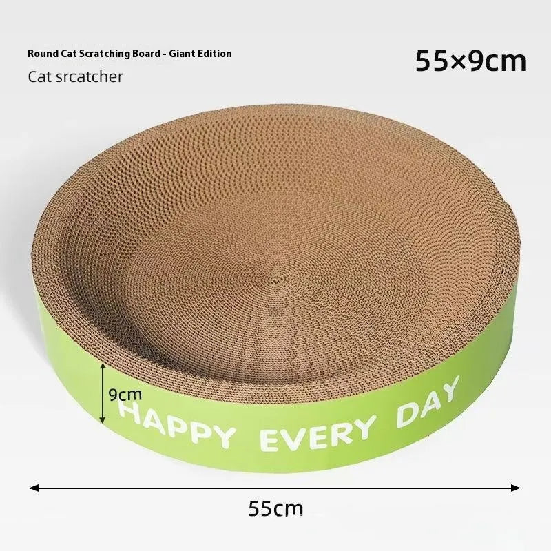 Green round cat nest with an integrated scratching board surface, shown in a simple style.