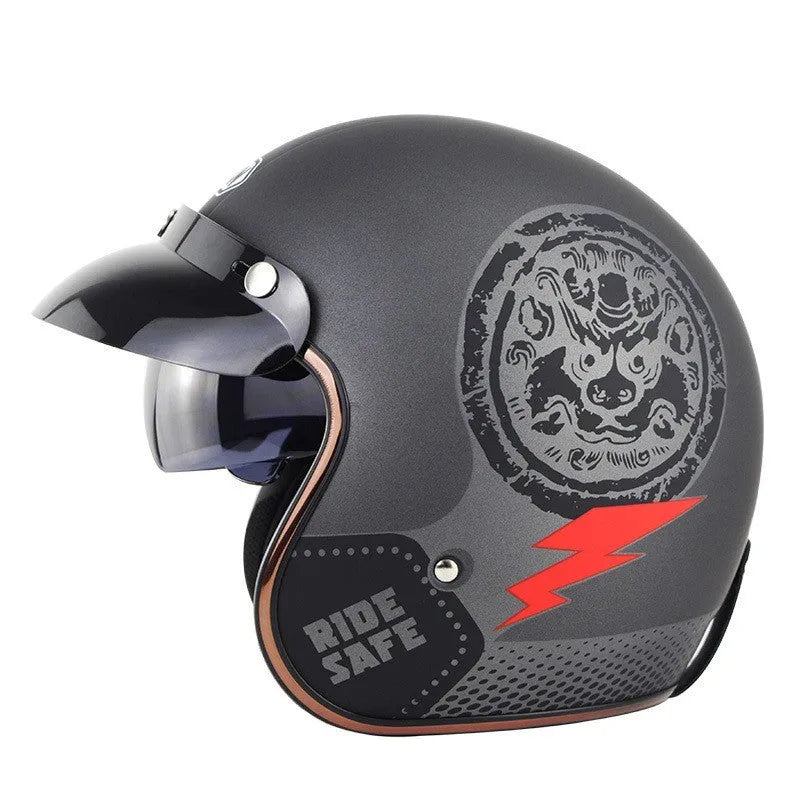 Retro-style half helmet for motorcycles on a plain background, shown in a bright yellow KT67 colour variant.