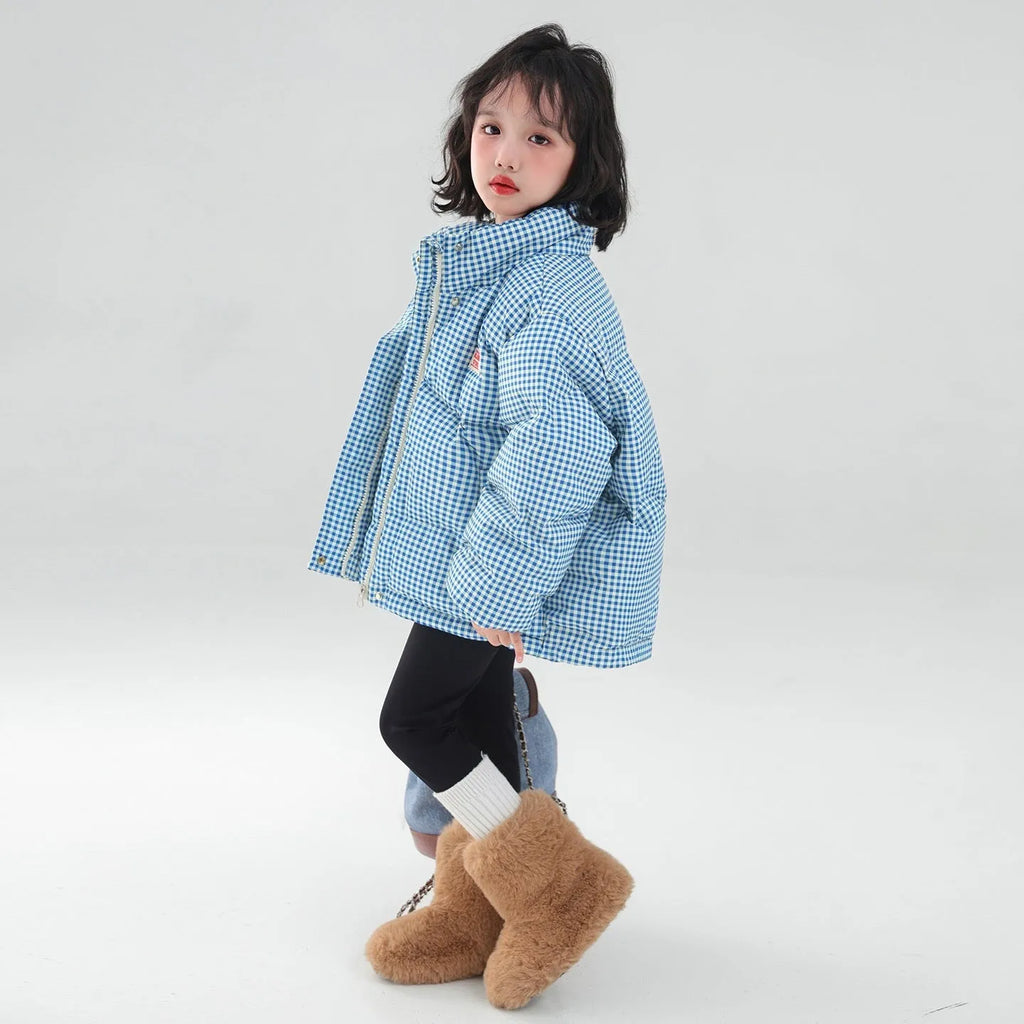 Blue solid pattern hooded cotton coat jacket with zipper closure on child suitable for heights 120-170cm