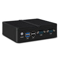 Industrial fanless mini PC with dual Ethernet ports and compact metal chassis