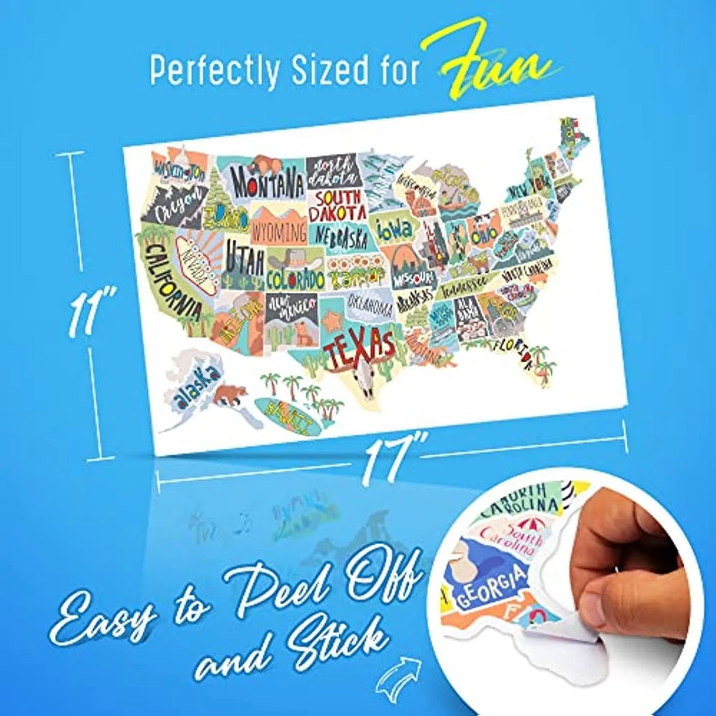Travel themed car sticker sheet showing world map design with lettering graphics