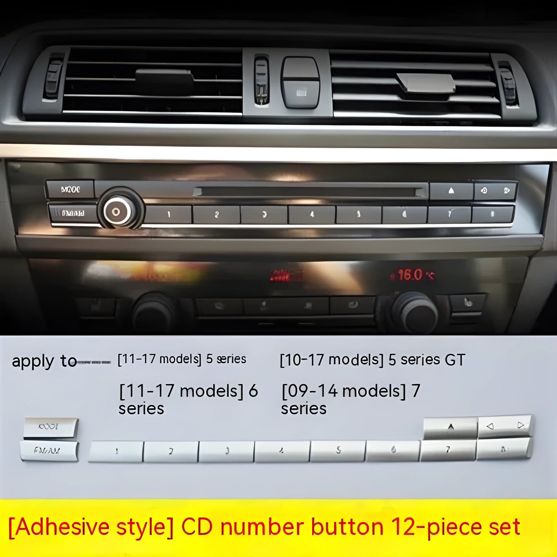 Chrome dashboard air conditioning button panel replacement set for automotive interior ventilation controls