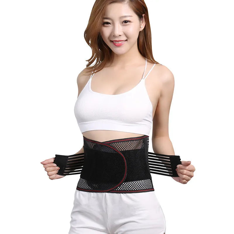 Black breathable decompression sports waist support with steel plate for adult fitness activities
