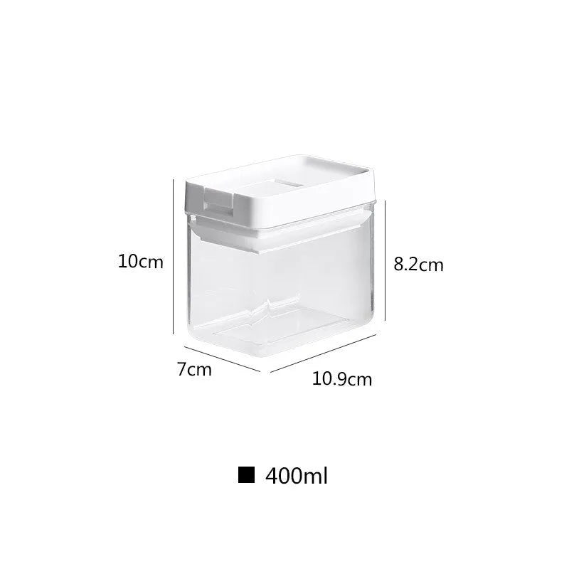 White transparent plastic grain storage container with lid, 400ml capacity.