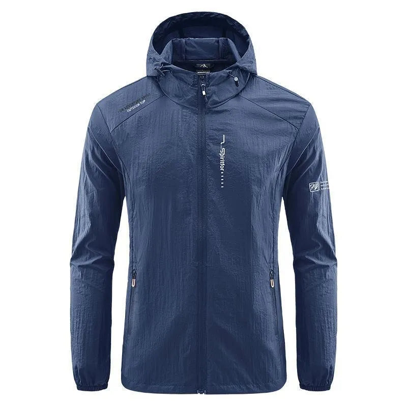 Men's lightweight nylon hooded jacket for summer sun protection in various colours.
