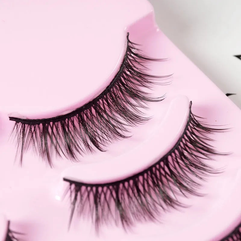 Manga false eyelashes set with three natural wispy styles for anime cosplay and Korean makeup