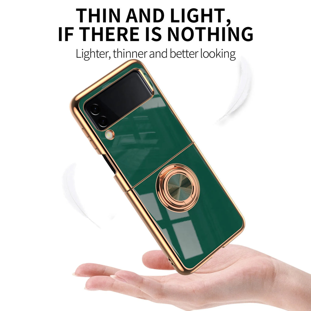 Samsung Z Flip Dark Night Green phone case with electroplated magnetic ring and bracket stand