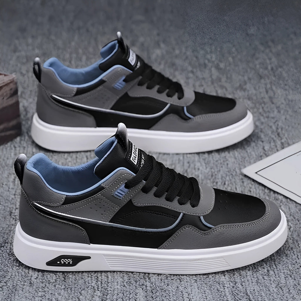Men's Korean-style canvas board shoes in black with mesh lining and round toe design