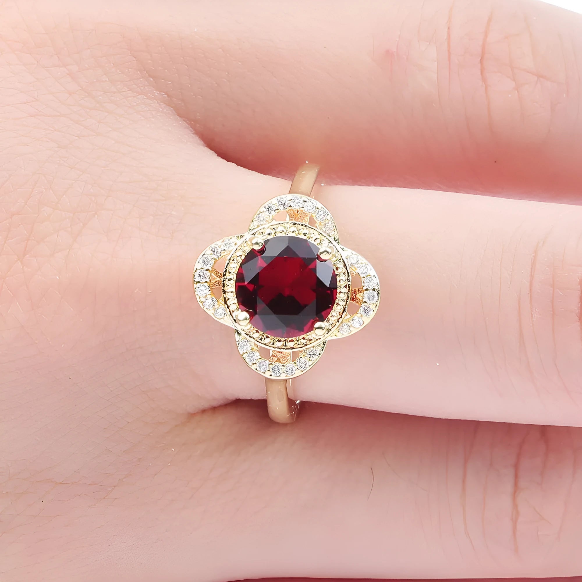 Copper ring with a fruit-shaped zircon stone inlaid, shown in colour 10-6-1395.