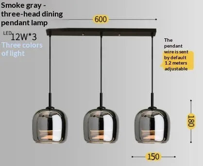 Modern minimalist pendant light with 150mm ashtray shade offering LED three-color dimming for bedroom or study.