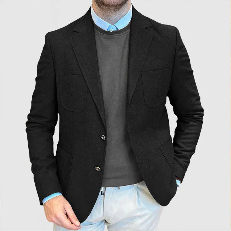 Men's cotton retro loose fit casual suit jacket in Army Green colour