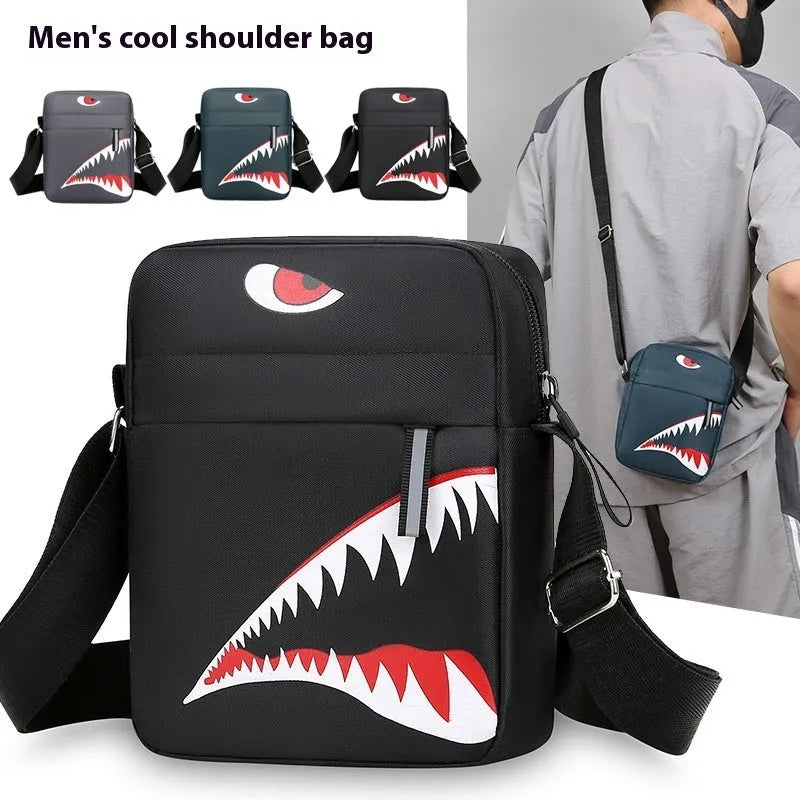 Men's small casual crossbody shoulder bag in Oxford cloth with animal print pattern
