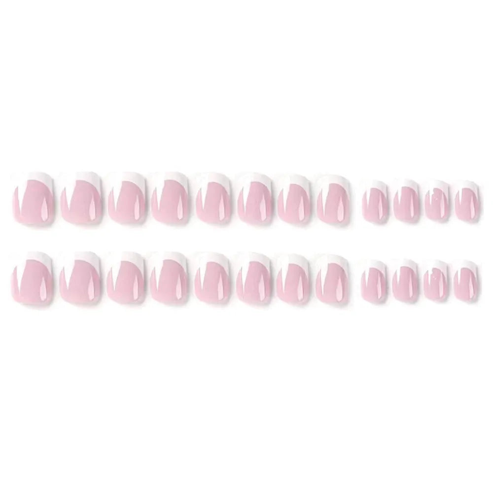 White plaid pattern fake nails coffin shape 24 pieces for nail extensions