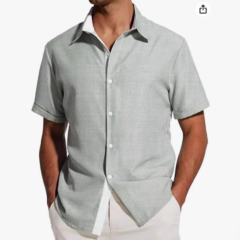 Men's short-sleeved floral print shirt in light business style on a hanger