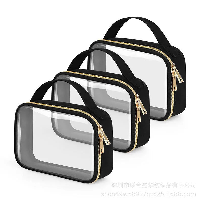 Transparent PVC lipstick storage wash bag with chain handle in multiple colour options