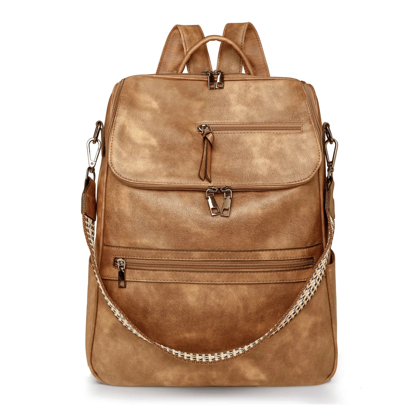 Retro PU college backpack with curved shoulder straps in multiple colour options