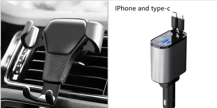 100W metal car charger with retractable cable and adjustable head for fast mobile charging in a car