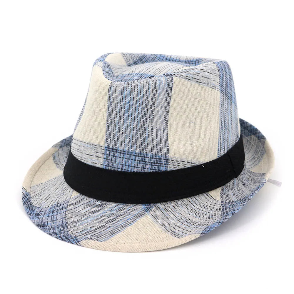 Polyester straw hat in black or blue with bell crown style for sun protection
