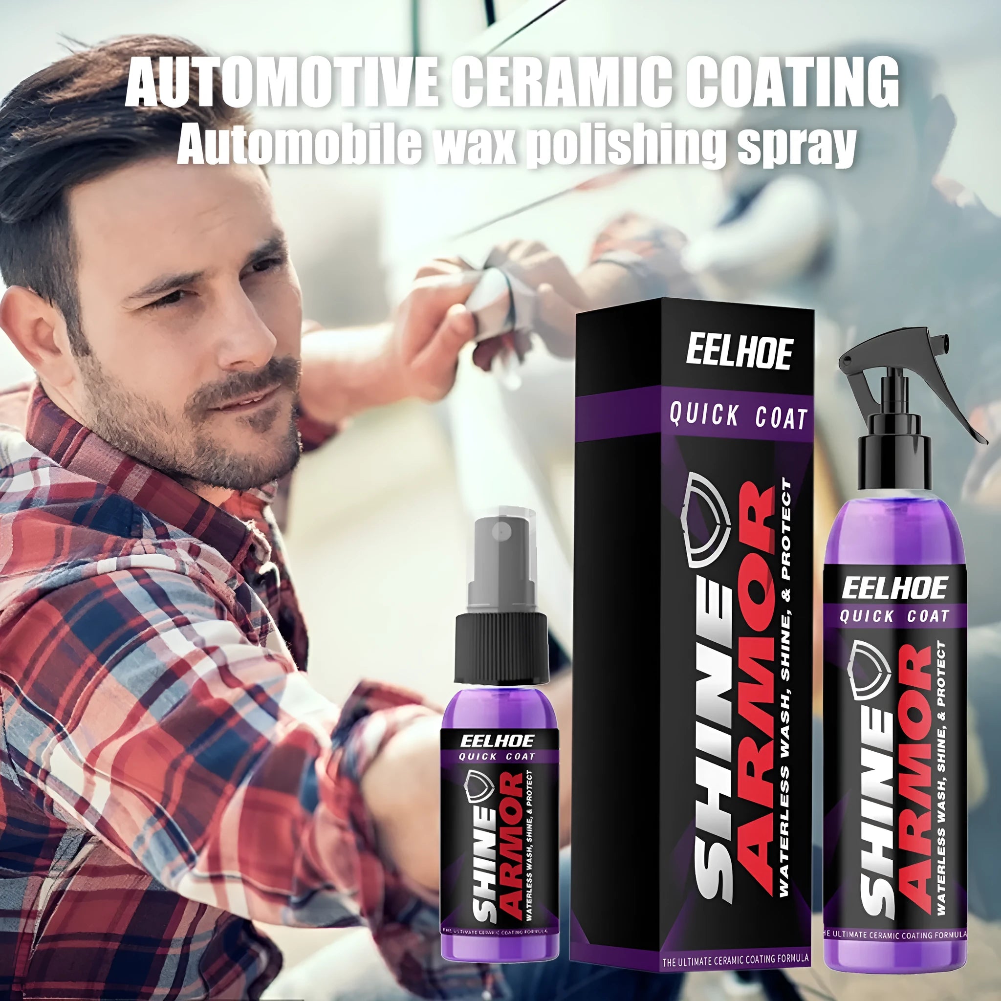 Purple nano crystal car coating spray bottle with hand spray applicator for vehicle maintenance