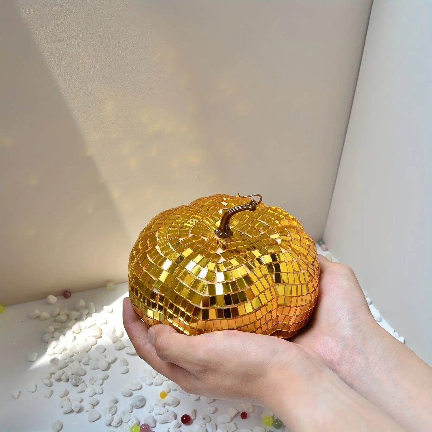 Chinese style mirrored glass pumpkin decoration in multiple sizes for Halloween and Christmas