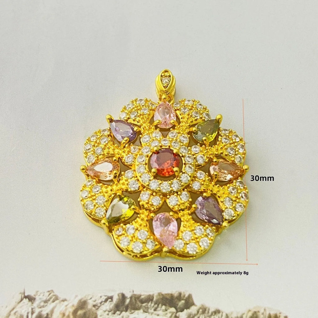 Women's colourful zircon flower pendant necklace in gold, champagne gold or platinum colour with optional chain
