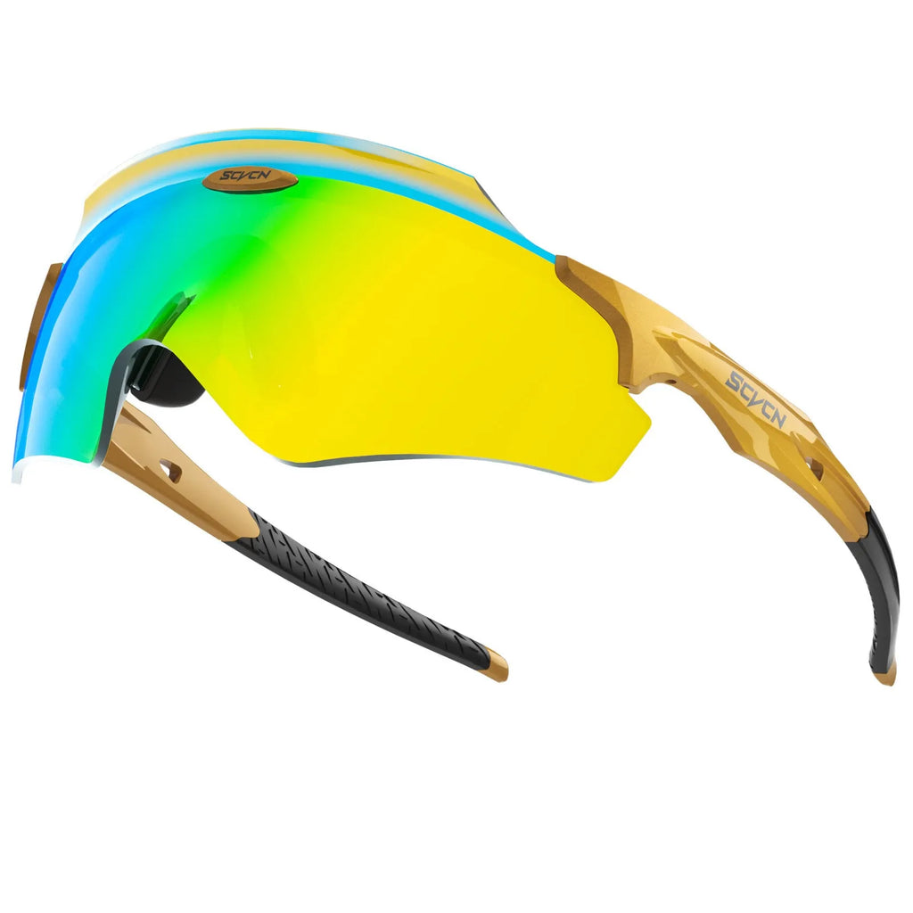 Frameless athletic sports glasses with integrated colourful lens in windproof design