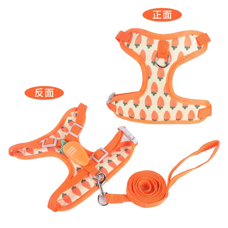 Reflective chest strap vest-style dog walking lead in polyester material showing carrot colour option