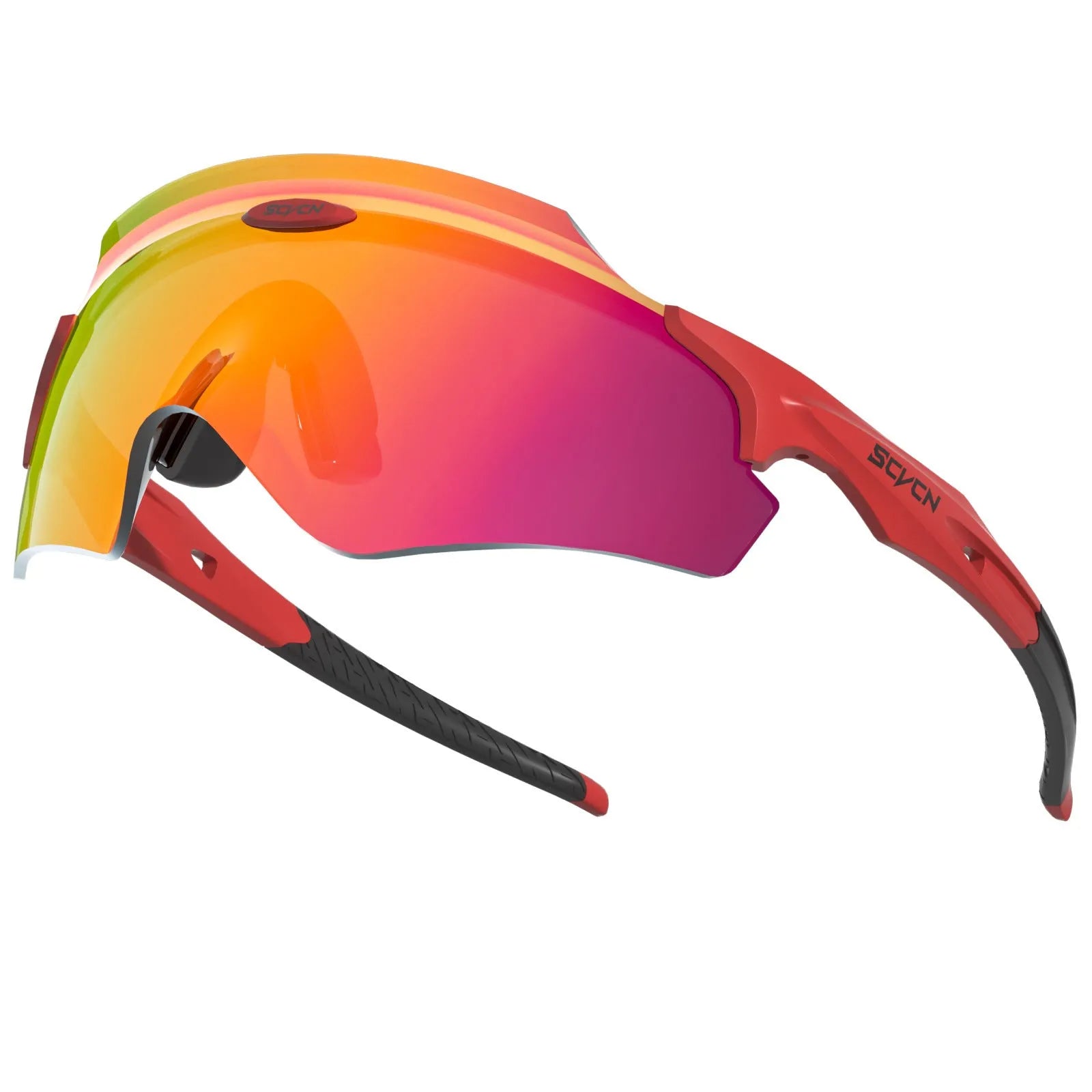 Frameless athletic sports glasses with integrated colourful lens in windproof design
