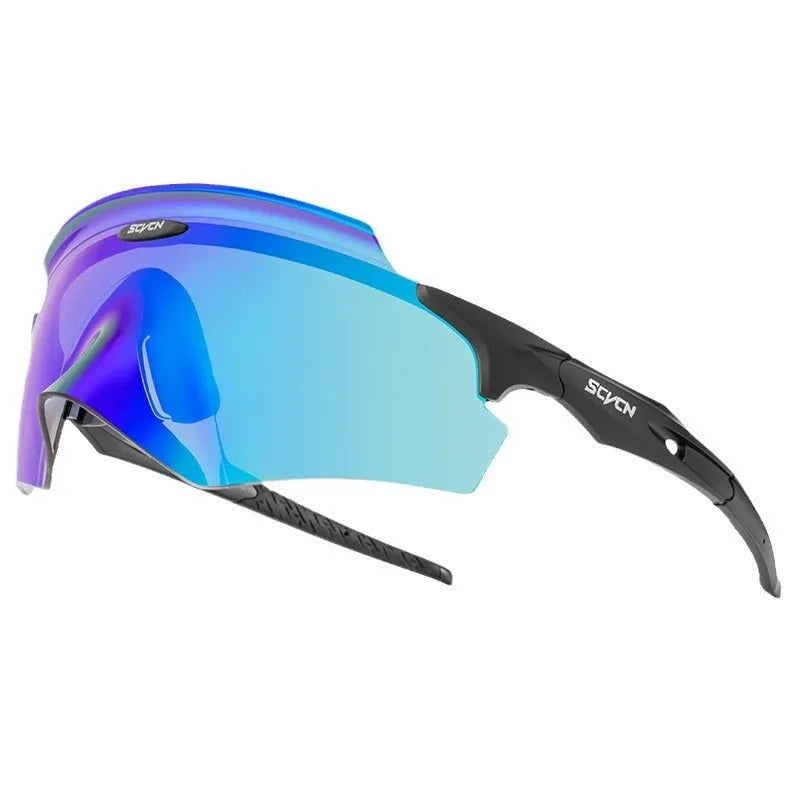 Frameless athletic sports glasses with integrated colourful lens in windproof design
