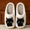 White Black Beard Cat cartoon plush slippers for couples with non-slip sole