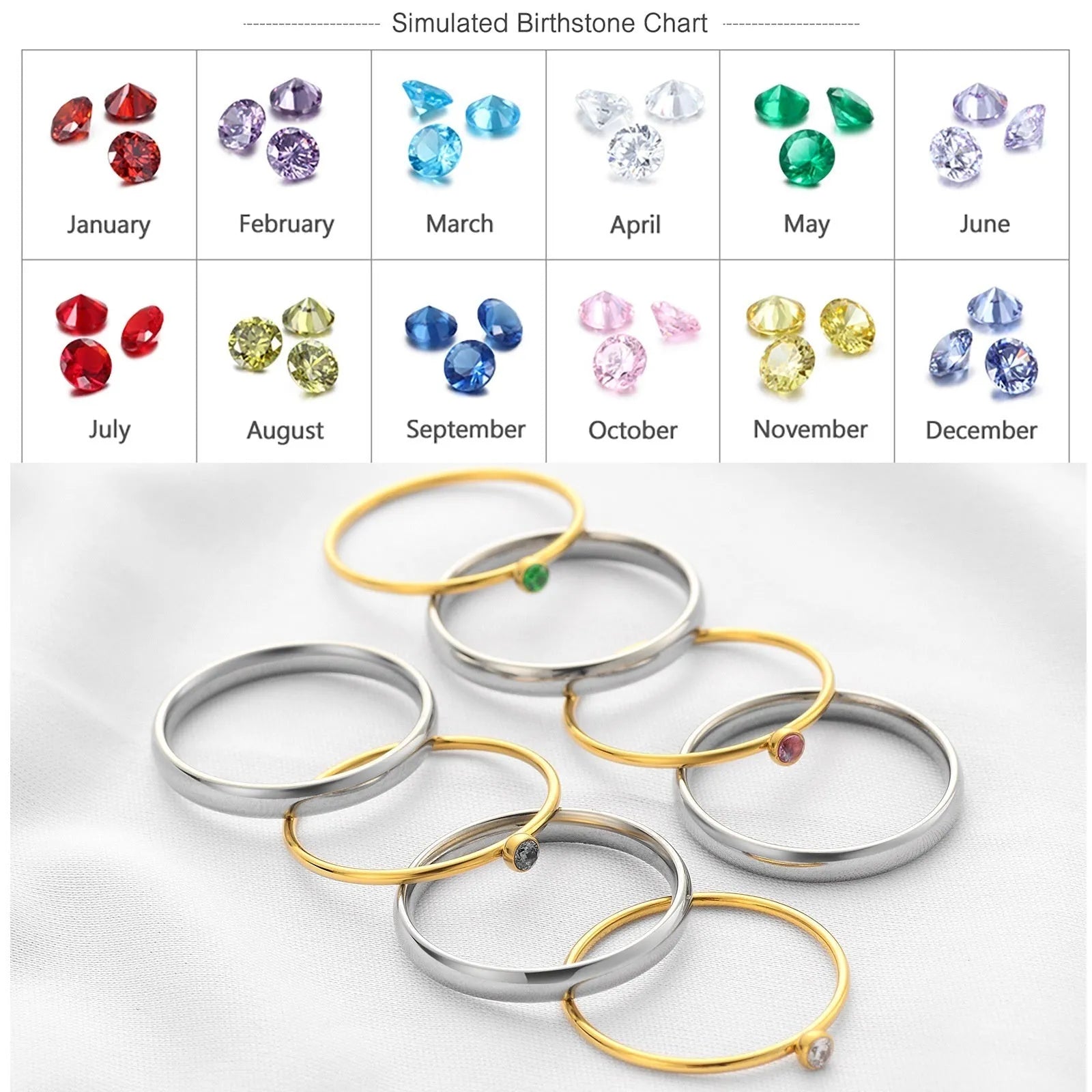December birthstone engraved titanium steel ring in geometric superimposed combination design