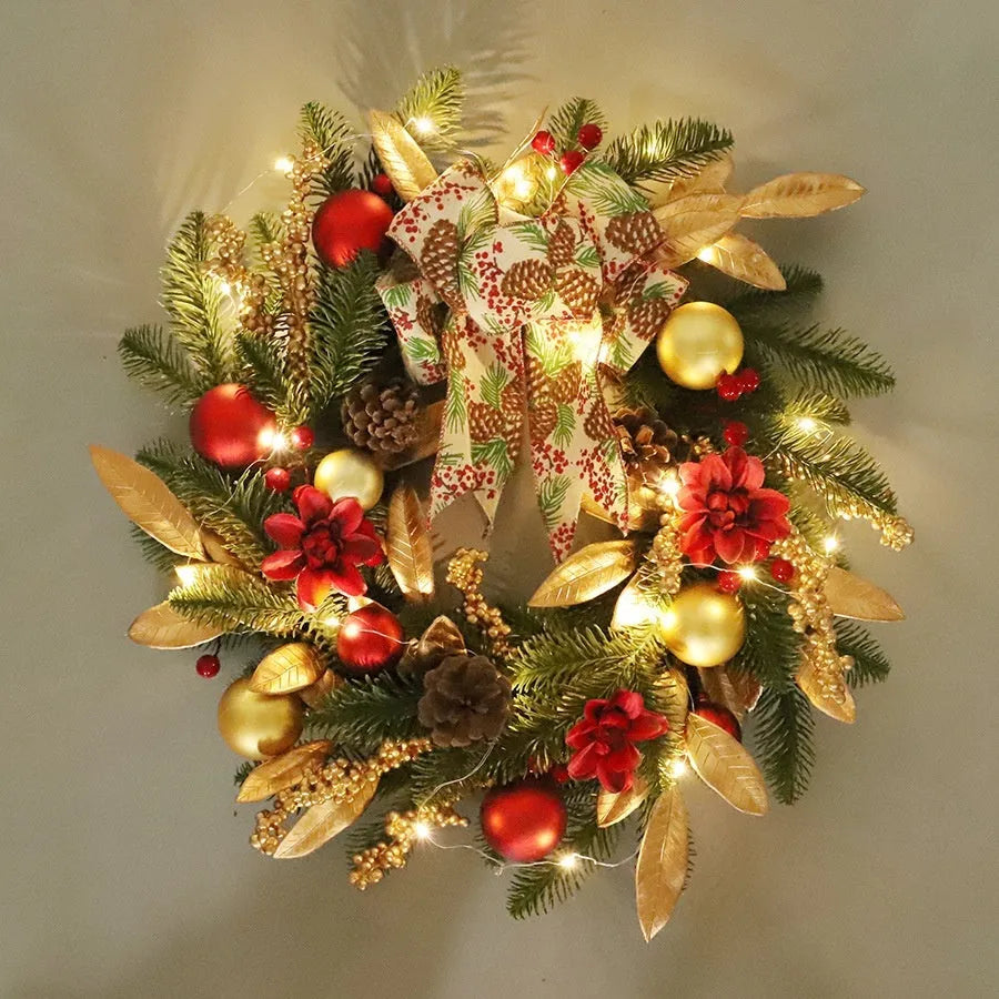 American country style artificial pine Christmas garland with optional LED lights in stair wall mounting configuration