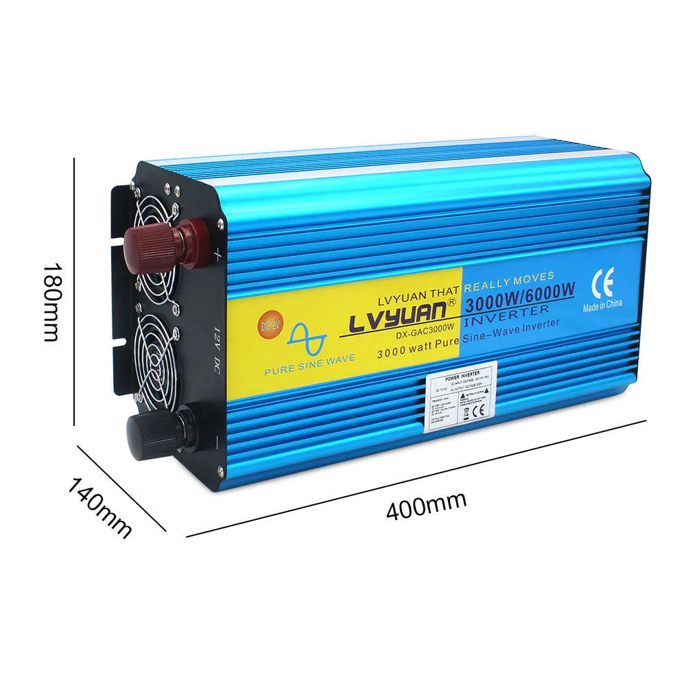 Blue 3000W pure sine wave car power inverter with digital displays and remote control