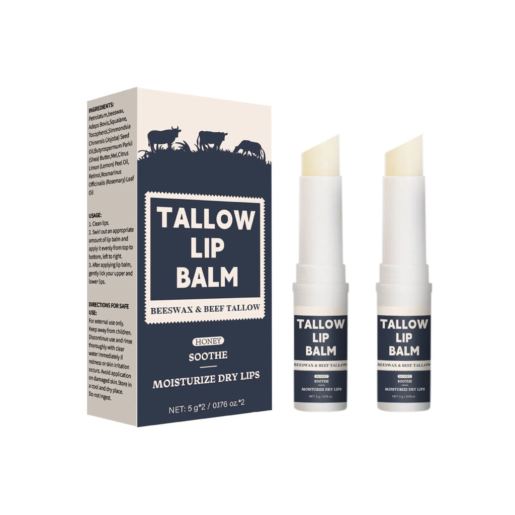Two Light Grain Beef Fat Lip Balms packaged together in a set.