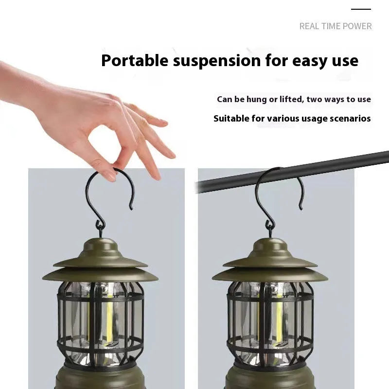 Portable camping lantern in black, green or red with super bright light for booths and outdoor use