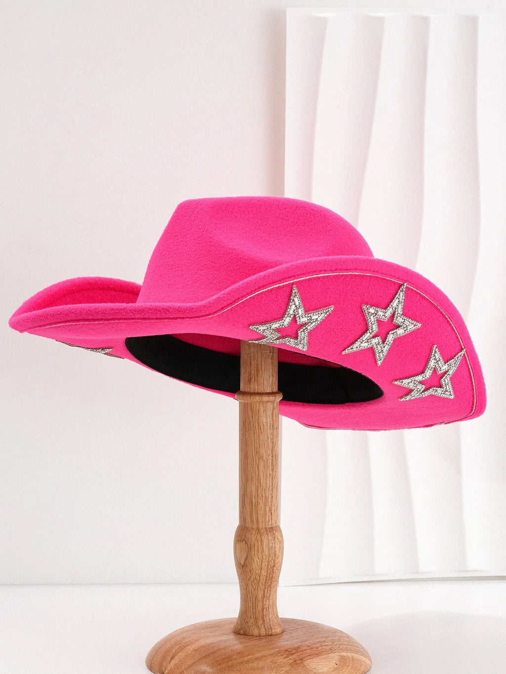 Western denim top hat with hexagonal star pattern on woven polyester fabric